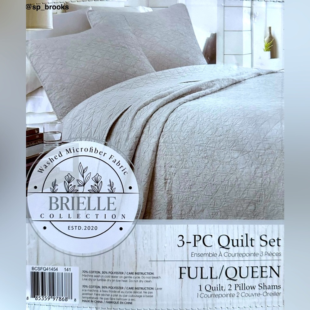 🎁Brielle Collection 3-PC Quilt Set - Full/Queen - Gray Cotton Polyester Blend